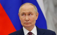 First image shows Nicolás Maduro standing formally in a suit with a red tie and presidential sash featuring yellow blue and red stripes with stars beside a Venezuelan flag in an ornate room with a large portrait of Simón Bolívar in military uniform on the wall behind him. Second image depicts Vladimir Putin in a dark suit with a red tie standing beside a Russian flag with red blue and white horizontal stripes. Third image portrays Xi Jinping in a dark suit with a blue tie positioned next to a Chinese flag with red background and yellow stars. Fourth image features Ayatollah Ali Khamenei wearing a black turban glasses and traditional brown robe with a white shirt sitting in front of a green backdrop with Iranian flag elements and a microphone stand.