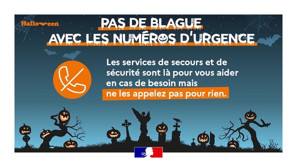 SDIS11OFFICIEL's tweet photo. 🎃En ce soir d’Halloween, comme les autres jours, n’appelez pas les secours pour blaguer. Les faire déplacer pour un canular peut nuire à une situation d’urgence (accident, incendie…). Pour une fête réussie, chasseurs de bonbons comme conducteurs, soyez vigilants autour de vous. https://t.co/oeJoGT96R0
