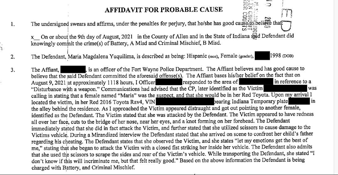 Indy_reporter_'s tweet image. WILD!!

Allen County court filings indicate Democrat candidate for State Representative Maria Yuquilima physically assaulted another woman and used scissors to damage the victim’s car. 

She reportedly told local police that the August 2021 altercation “felt really good.”…