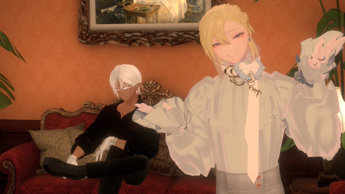 今晩は『ポータルも使わないほうがいい』とのことで……クラブハウスに一晩泊めていただくことになりました。
外は雷雨ですし早めに寝たほうがよさそうですね。残念、せっかくレオナール様と一緒なのですが……
#VRC貴族サロン