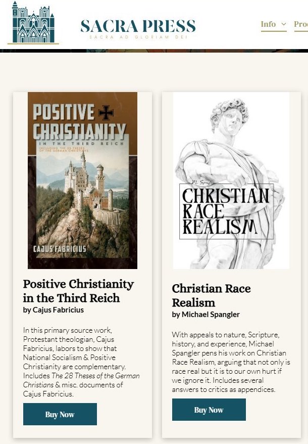 lagracelaverite's tweet photo. Stephen Wolfe wrote the introduction for a new book published by Sacra Press, founded by Cody Justice, who cohosts a podcast with Michael Spangler.

Sacra Press also publishes “Positive Christianity in the Third Reich” and Spangler’s “Christian Race Realism.” https://t.co/hSicTU7uya
