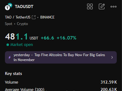 cryptoddler80's tweet photo. $TAO very good very nice, 700 then 1200 https://t.co/nMvwxEJqFf