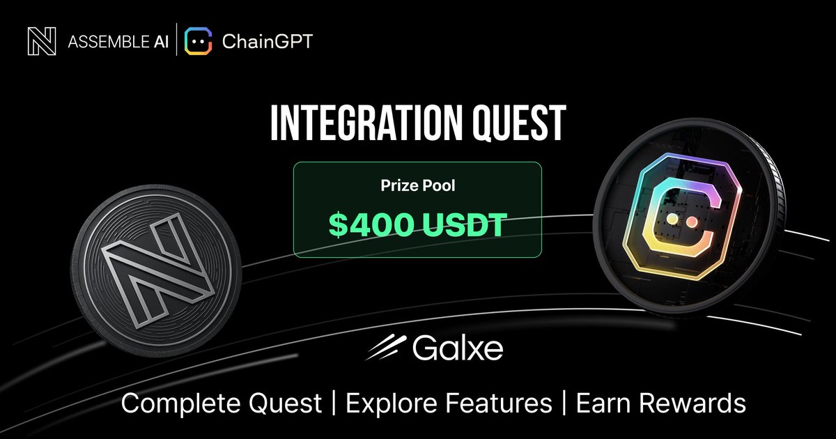 Love seeing strong projects merge! The new <a href="/Chain_GPT/">ChainGPT</a> integration in Assemble AI is a smart one. It makes Assemble AI a more powerful tool.
Their Galxe Quest is active with $400 up for grabs.

Come join and let's check out that new news feed together 👇
app.galxe.com/quest/Assemble…