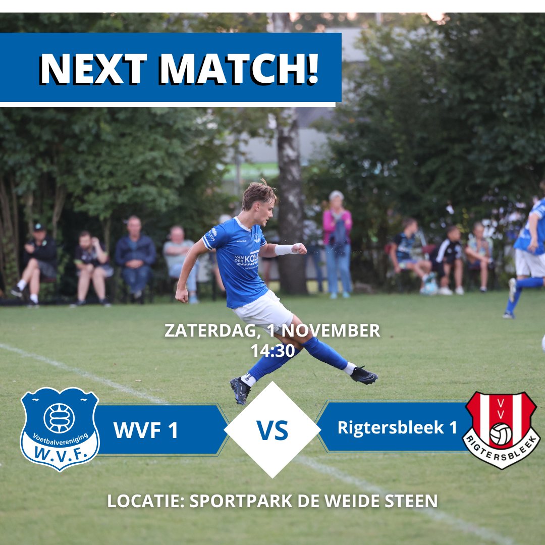 vvwvf's tweet image. Zaterdag de wedstrijd WVF- @Rigtersbleek om 14.30 uur op Sportpark De Weide Steen. Kom langs en moedig de jongens aan — alle support langs de lijn telt! 💪⚽
#DeMooisteClubVanZwolle