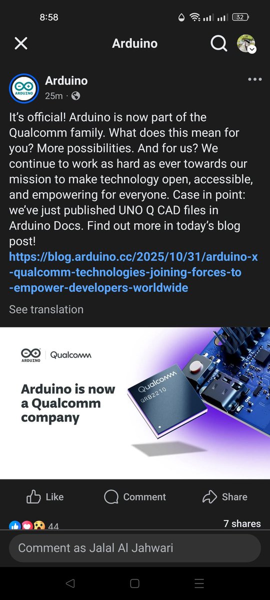 الخبر أصبح رسمي الاردوينو أصبحت ملك لشركة Qualcomm. الله يستر أن تتحول من المصدر المفتوح الي المغلق و تصبح شركة احتكارية

#arduino
#electronics #الأردينو