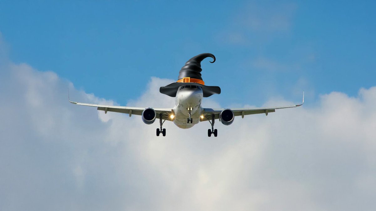 Allegiant's tweet photo. This plane’s not just flying, it’s defying gravity. 🧹

Happy Halloween! https://t.co/nBL680VznJ