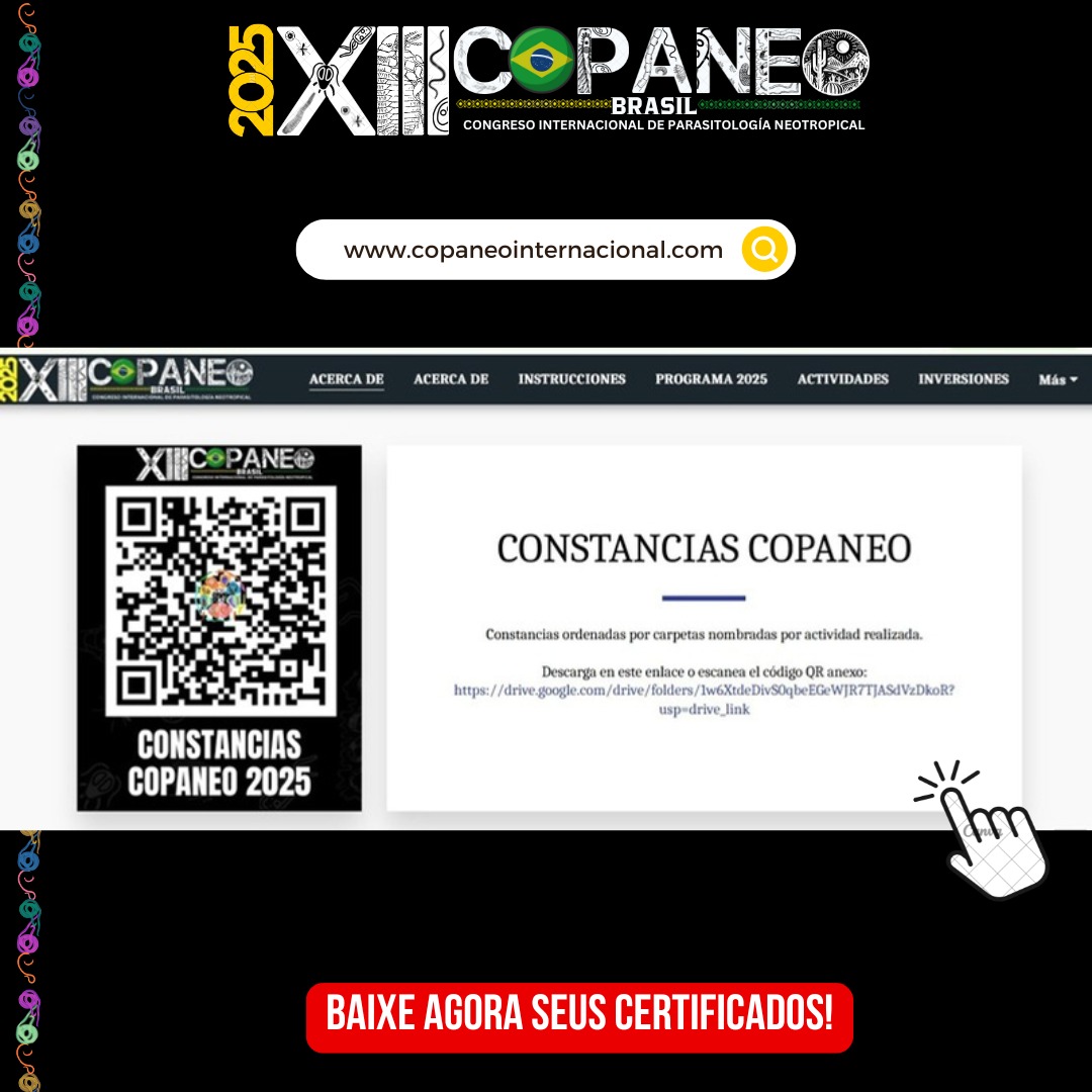 📢 ¡Todos los certificados del XIII COPANEO 2025 ya están disponibles!

Accede directamente mediante el código QR o el enlace en la leyenda, elige la modalidad y descarga tu certificado en formato PDF.

💻 Sitio oficial: copaneointernacional.com