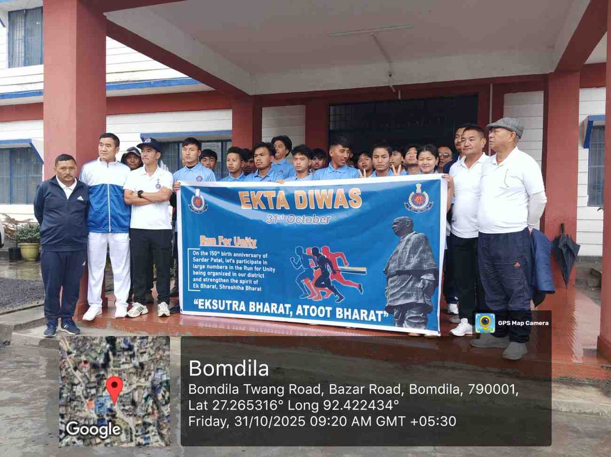 GCBNSSunit's tweet photo. To mark Ekta Diwas and commemorate the 150th Birth Anniversary of Sardar Vallabhbhai Patel, a marathon was organized today on 31/10/25 ,by the Police Department of West Kameng and the District Administration in Collaboration with the NSS Unit, Government College Bomdila. https://t.co/jm6UuCxjvu