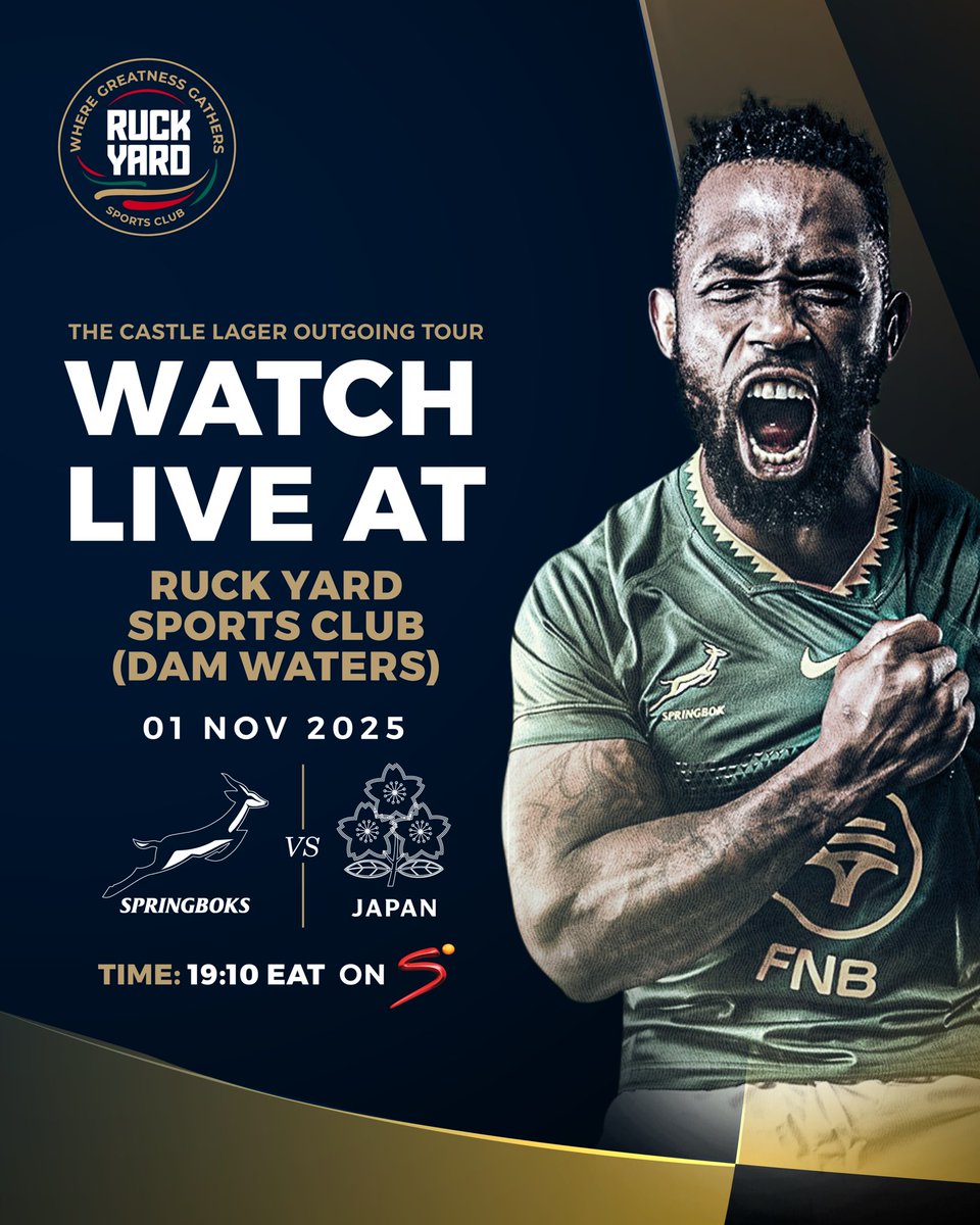 The clash is ON.🔥 

Watch the Springboks take on Japan LIVE at Ruck Yard Sports Club—this Saturday. 

#RuckYardMoments #RuckYardSportsClub