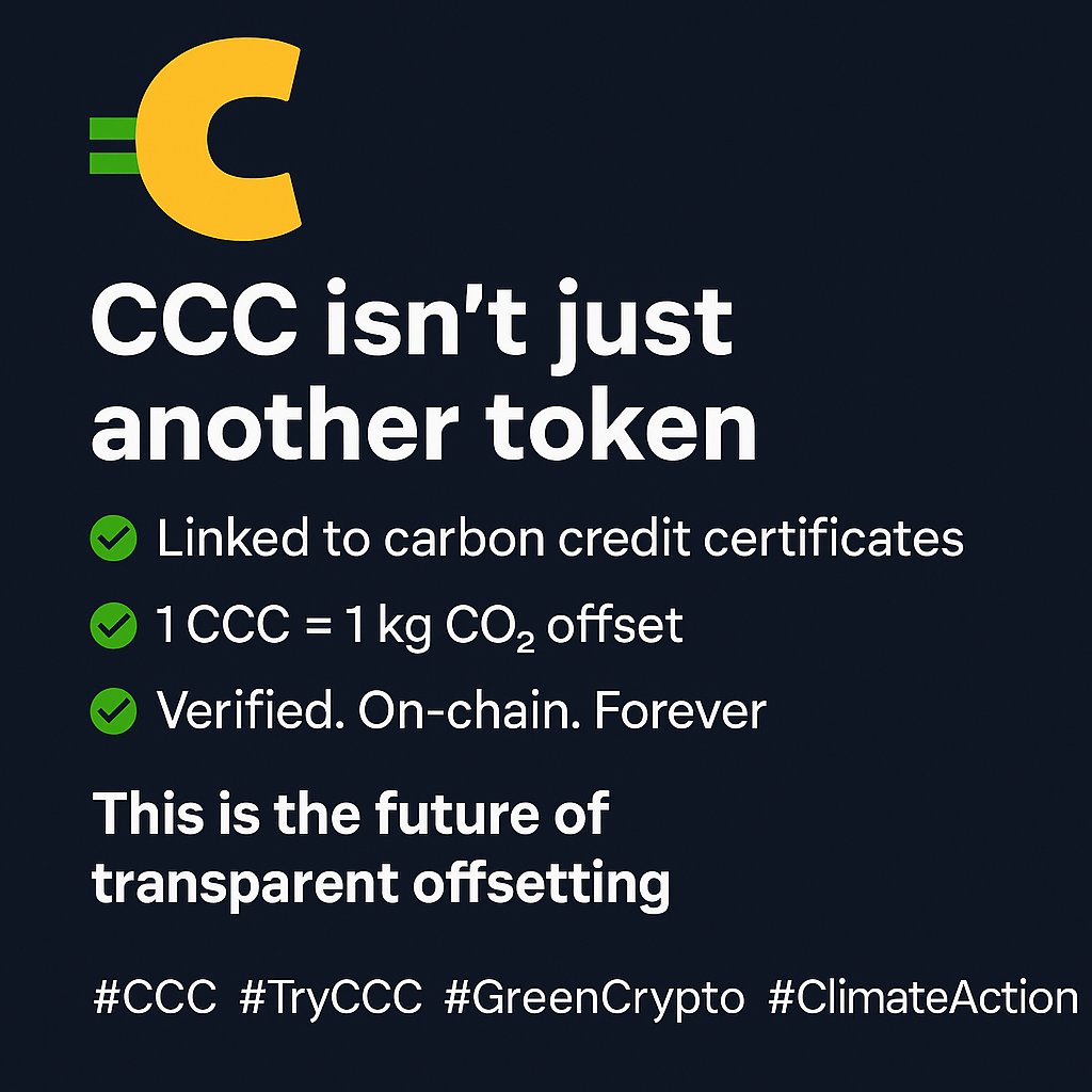 CarbonCred_Coin's tweet image. CCC isn’t hype. It’s purpose.
🌱 1 CCC = 1kg CO₂ offset
📜 Linked to certified credits
🔥 Burned. Verified. Forever.
This is crypto that cleans the planet.
#CCC #TryCCC #GreenCrypto #ClimateActionNow