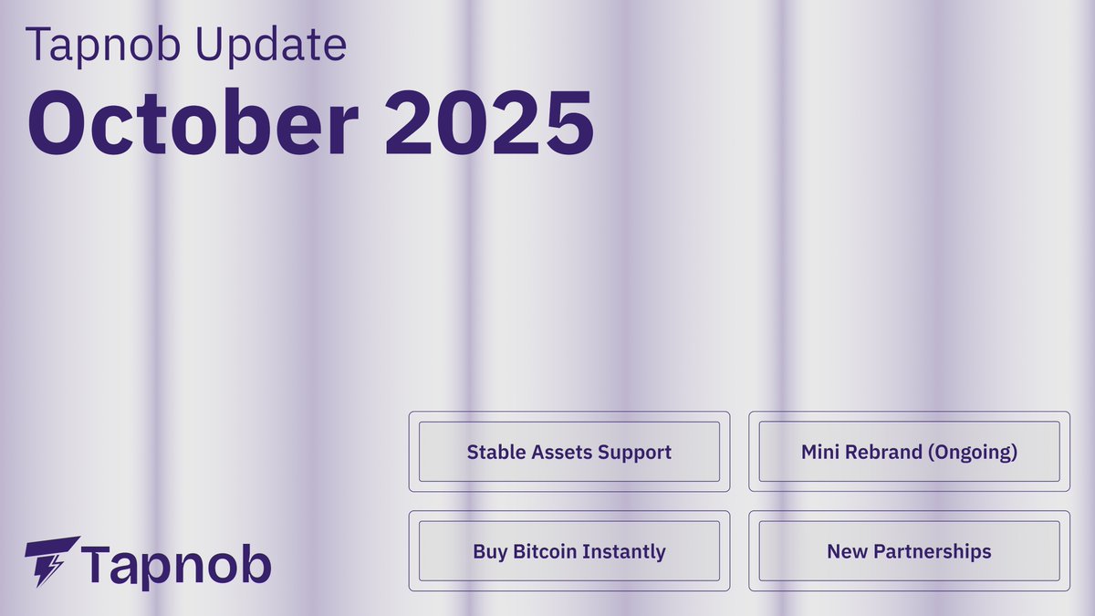 TapnobHQ's tweet photo. Tapnob Update | October 2025 ⚡
We’ve already processed over $22,000+ (~₦33M) in Bitcoin transaction volume since our launch in mid-July and counting.

As we mark Bitcoin White Paper Day, we’re reminded why we build, to make Bitcoin practical, accessible, and useful for everyone.

Here’s what’s new 👇

Stable Assets Support: You can now move between stable assets (USDT –TRON & BSC) and Bitcoin instantly.

Buy Bitcoin : Buy and save in sats directly with Naira within seconds.

Mini Rebrand (Ongoing): A fresh look, same mission: making Bitcoin practical for everyday payments.

New Partnerships: We’ve teamed up with @Mavapay to strengthen our infrastructure reliability, and we’re in active talks with @HarlemBitcoin to enable their African community and other users on @fedibtc to spend sats directly through @TapnobHQ or buy sats with NGN.
Other currencies coming soon. 🌍⚡

To everyone who’s trusted us so far, thank you for believing in what we’re what we are doing. Your support powers every transaction. ⚡

Tapnob makes global money simple.

👉 https://t.co/grn77GIO5B
