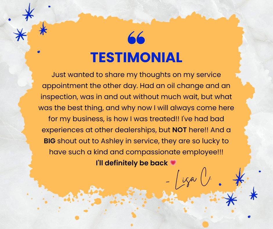 🌟 Another 5-Star Experience! 🌟 
We love hearing from our amazing customers! A big THANK YOU to Lisa C. for trusting us and for taking the time to leave such kind words. Your satisfaction is what drives us every day! 🥳👏

#CustomerLove #5StarService #ThankYou #BillDodgeBuickGMC