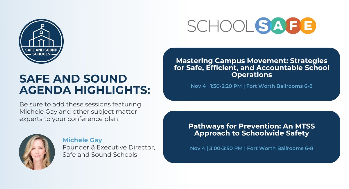 Excited to see everyone at <a href="/RaptorK12/">Raptor Technologies</a> SchoolSAFE Conference next week in Fort Worth!

I’ll be joining fellow Safe and Sound speakers for sessions on campus movement, digital safety &amp; crisis response—designed to provide practical, actionable tools.

If you’re attending, join us!