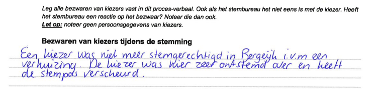 Mocht u zich vervelen vanavond. Ga naar de website van uw gemeente en lees daar de bezwaren en opmerkingen die in de proces-verbalen zijn opgenomen van stembureaus.

Theo kan zich compleet visueleren hoe dit incident zich voltrokken heeft.

#EenRancuneuzeBergeijkenaar