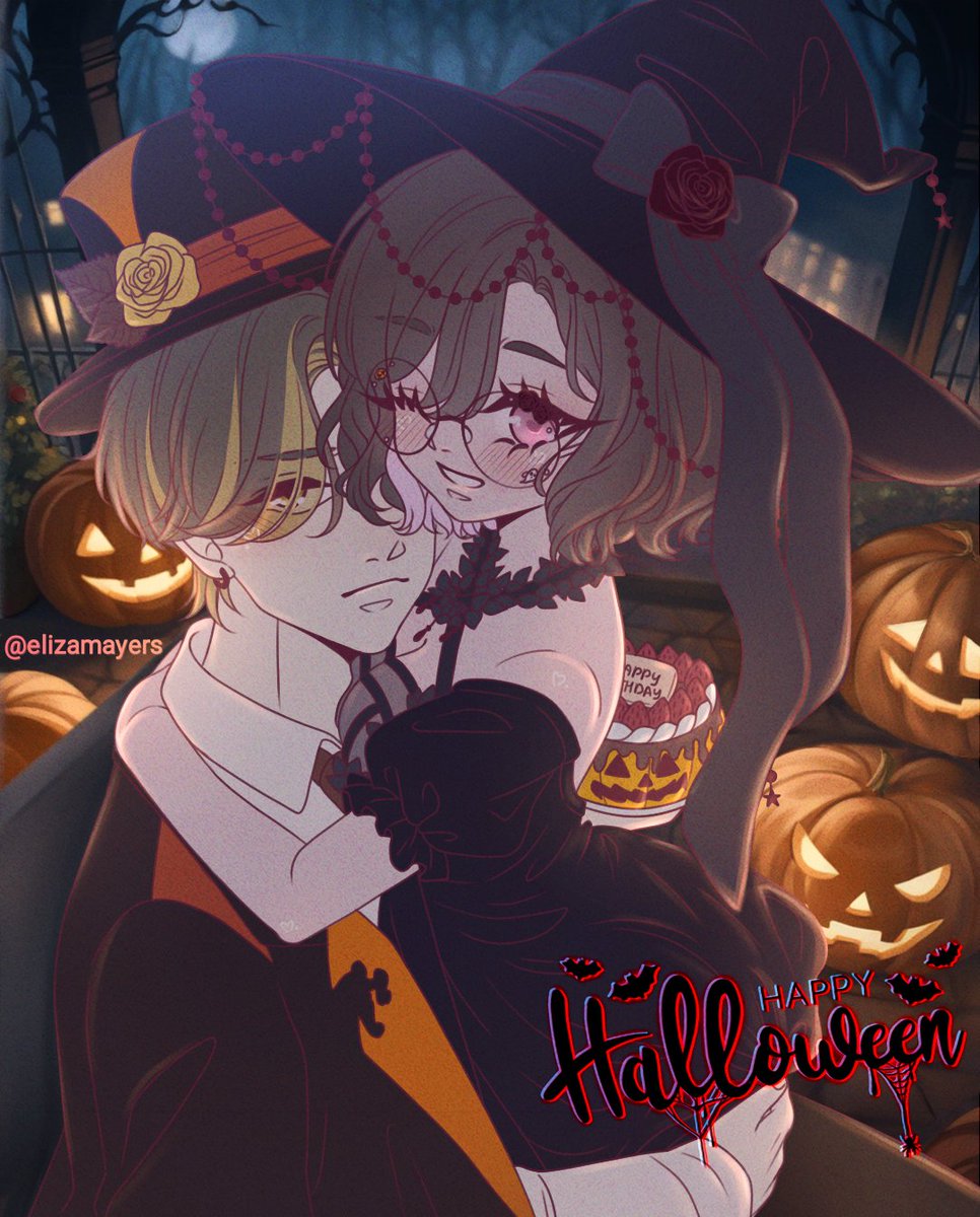 Happy holiday everyone! 👻 
I wish everyone to get more sweets today🍬 
Also, today is my boy's birthday. It’s been exactly a year since it was created, so let’s congratulate him too 🎉

#ElizaMayers #Daniel #Halloween #Halloweenart #witch #OC