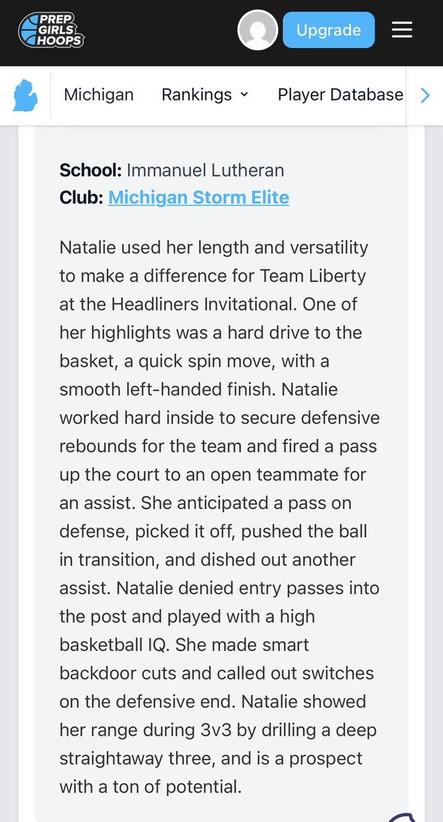 Thank you <a href="/CoachEvanBell/">Evan Bell</a> and <a href="/PGHMichigan/">Prep Girls Hoops Michigan</a> for the evaluation! I had a great time at the Headliners Invitational this past weekend and loved competing! 
<a href="/mikemillsnc/">Mike Mills WBB College Recruiting</a> 
<a href="/amber__deane/">Amber Deane</a> 
<a href="/stormAAU/">Michigan Storm Elite</a>