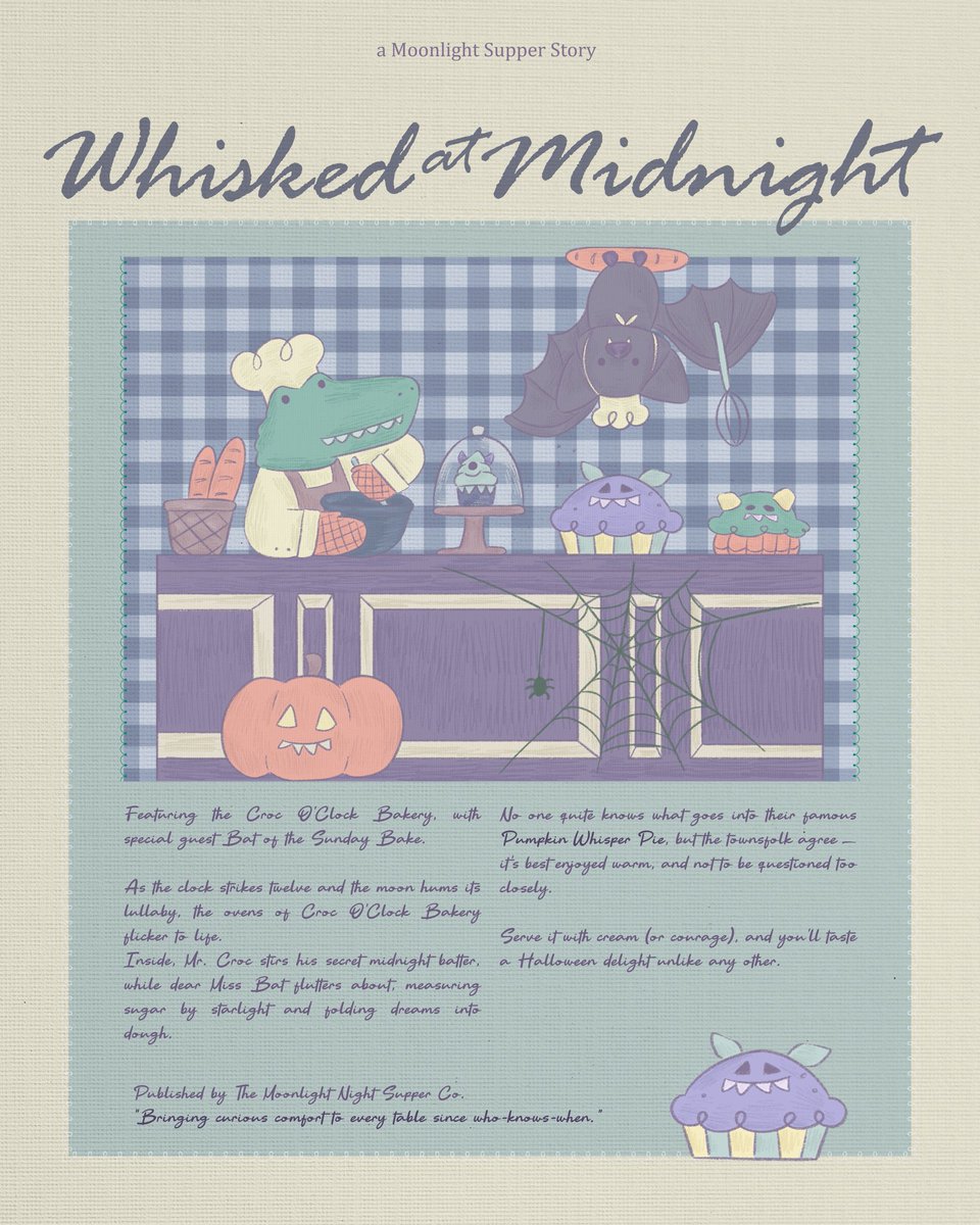 cry__yonn's tweet photo. somewhere between the tick of twelve and the hum of the oven, croc and bat baked up something frightfully sweet 🍰🦇 #Halloween https://t.co/wtTCGw53UP