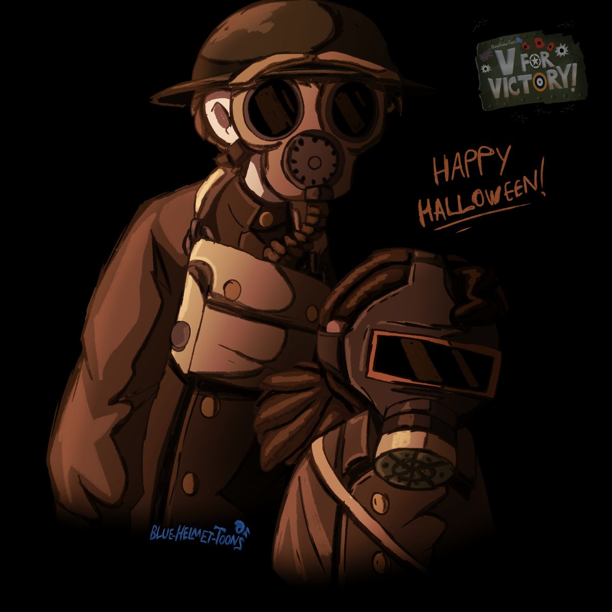 BlueHelmetToons's tweet photo. V for Victory - Gas masks
Happy Halloween from Private Sutherland and Olivia
#bhtvforvictory #ww2 #worldwar2 #wwii #ww2gasmask #gasmask #gasmasks #halloween #bluehelmetoc #oc #ocs #myoc #originalcharacter #art #artwork #myart #digitalart #digitaldrawing #drawing #cartoon https://t.co/JVLITXanMj