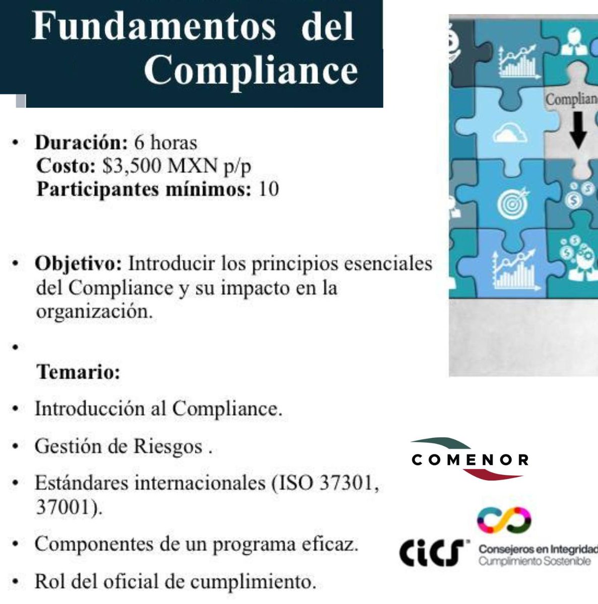 ComenorMx's tweet image. 🔴 Curso: &quot;Fundamentos del Compliance&quot;. ¡Inscríbete ahora!

Por mensaje directo o enviando un correo a:
✅ enlace@comenor.org.mx

#CICS #Comenor #comenorinforma #compliance #fundamentosdelcompliance #cursoenlínea #CursosOnline #cursos2025 #OfertaEducativa #ofertaeducativa2025