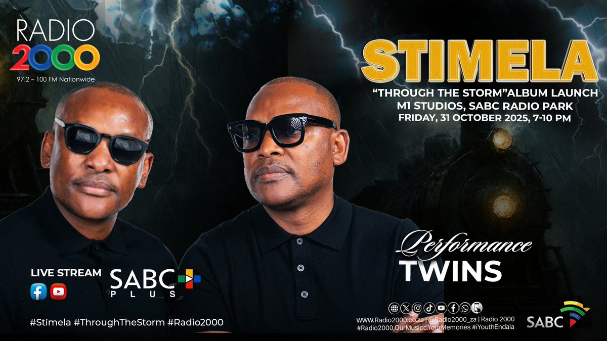 Radio2000_ZA's tweet photo. 🚨🎶RADIO2000 x #STIMELA ALBUM LAUNCH "Through the Storm"
🎶 Live Performance: Twins
📍 Venue: M1 Studios, Radio Park
📺 Live streaming: https://t.co/HoOUtqDV6n SABC Plus
#Stimela #ThroughTheStorm #Radio2000 https://t.co/qjzTuEEfOq