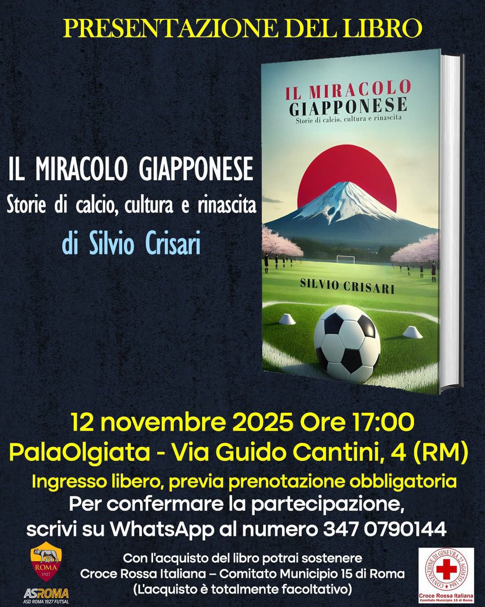 Sono entusiasta! Presento il mio libro "Il Miracolo Giapponese"! 🇯🇵⚽
Non solo calcio, ma una storia di rinascita e crescita. Ho aspettato 8 anni per documentare i percorsi di vita di quei 16 ragazzi e raccontare la vera magia del "dopo".
12 nov 2025 ore 17 Palaolgiata #futsal