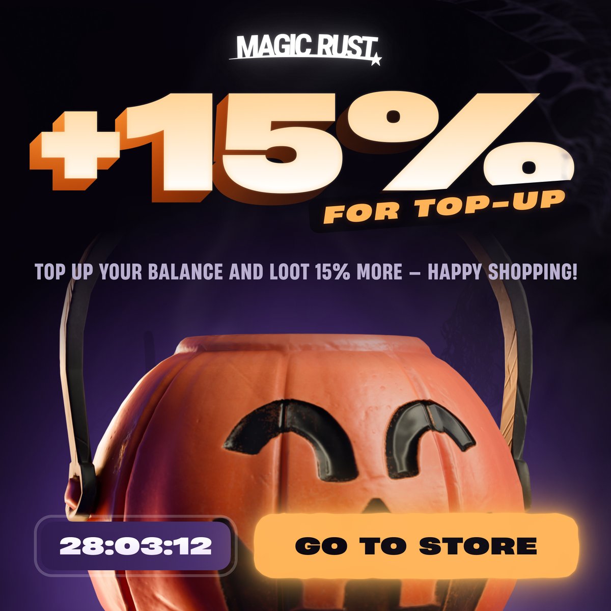 Magic_Rust's tweet image. 🎁 We&apos;re launching a +15% top-up bonus campaign!

Top up your store balance before Saturday 23:59 UTC+3 and loot +15% on every top-up 

And don&apos;t forget about the other promotions:
— Come back and loot freebies 
— x2 promo bonus for new players 

👉 SHOP: magicrust.gg