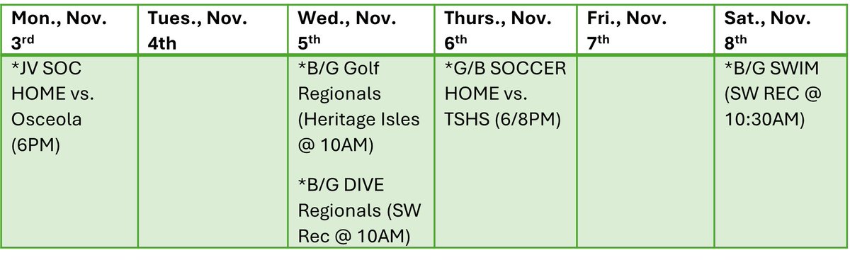 Athletic events for the week of November 3rd