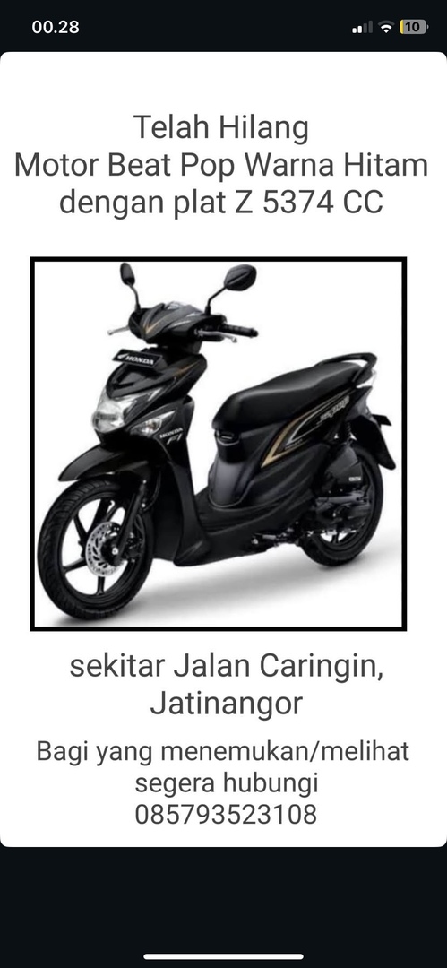 Pad! Minta tolong banget kalo nemu kasih tau yaa, temen sender motornya ilang, tia!