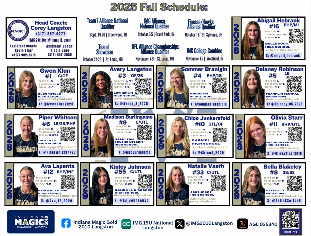 🚨 Calling all coaches!!  If you want to see some of the best players in the Midwest, be here Nov 15 when <a href="/MagicGoldSB/">IN Magic Gold-Green</a> will combine with <a href="/ILChillGold/">Chill Gold Softball</a> to bring you an ELITE level combine.  Looking forward to the day and so are the girls!! Come get this talent!! ⭐️ <a href="/kastarr11/">kevin starr</a>