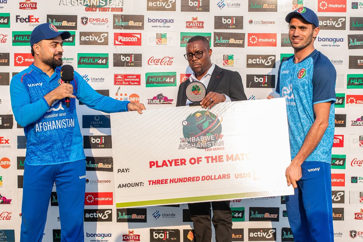 Rashid Khan dedicates his Player of the Match award to 22-year-old Abdullah Ahmadzai, who also bowled a brilliant spell against Zimbabwe.

LEADER RASHID KHAN 🫡
