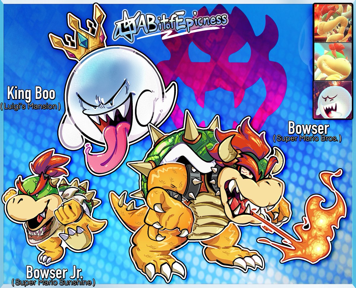 EPICNESS’ MARIO ART (Part 14) 

BOWSER, BOWSER JR., and KING BOO 

King Boo has canonically been inside of Bowser, guess thats where Junior came from