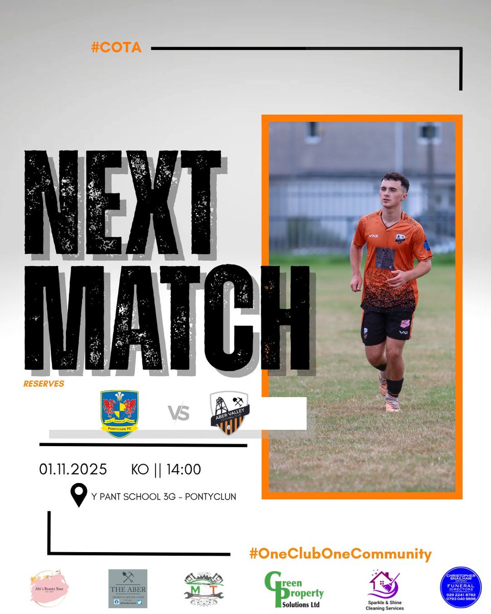 Join us tomorrow, a choice of two big games! 🧡

Firsts - (H)
⏰ 14:00
📍 <a href="/FCCwmaman/">FC Cwmaman</a> - Aber Park 

Reserves - (A)
⏰ 14:00
📍 <a href="/PontyclunFC/">Pontyclun FC</a> - Y Pant School 

#COTA #OneClubOneCommunity