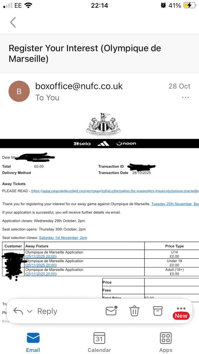 JCJohnson1892's tweet photo. @nufctrust @NUSCuk @NUFC another ticketing shambles. All 3 STs over 18 points, application submitted, confirmation of meeting ticket criteria sent by email. Only 1 ticket left on the website. #NUFC #NUFCFans https://t.co/RlfvsFiOnO