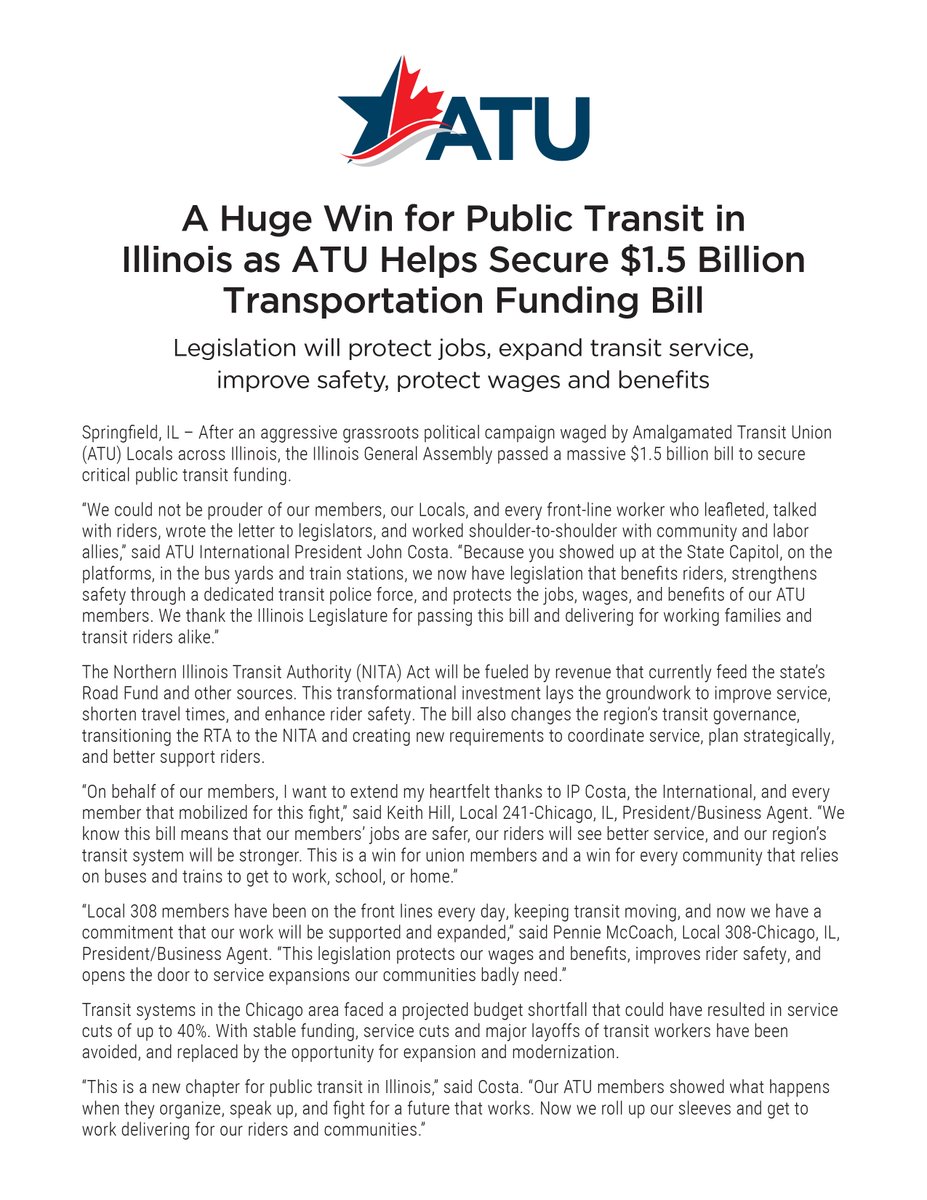 Congratulations to our Illinois Locals on their big victory for our members, riders, and community. #OurVoiceOurPower