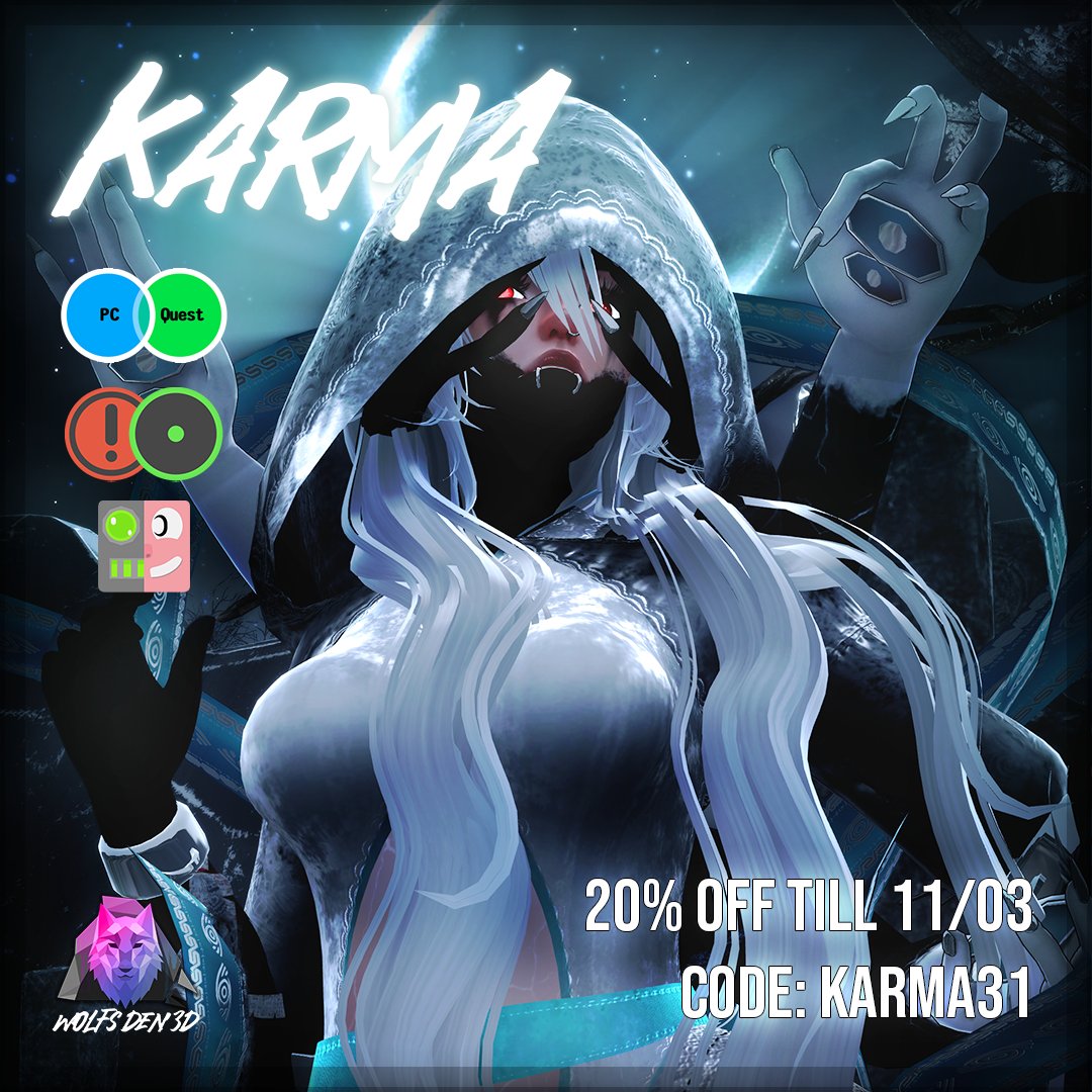 👻 Karma, The Banshee - PC, Opti, Quest, VRCFT

✨100+ customizations: 3 outfits, 3 hairstyles, 15 hair tex, 4 eye tex, 4 makeup tex, bodyshapes, Spooky Props, Stage, Blood, Skeletons + more!

20% off till 11/03: Code - KARMA31

Alt versions soon.

🔗🔽

#VRChat #vrchatavatar