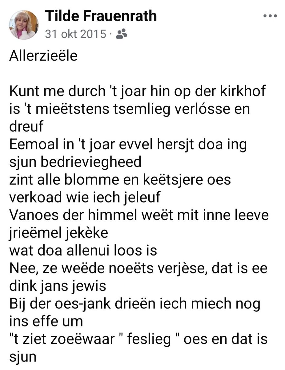 mathildeontwit's tweet image. Een van mijn allereerste gedichtjes in het " Kirchröadsj plat " (dialect)
Vandaag weer 2 graven gepoetst en mooi gemaakt voor Allerzielen. Ook dit hoort bij het leven.
Maar het voelt goed om het te doen, ze worden niet vergeten, nooit! 💔