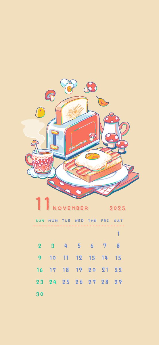 11月のカレンダーを作ってみました❣️
個人利用の範囲でお使いください🙏✨
#カレンダー壁紙  #illustration