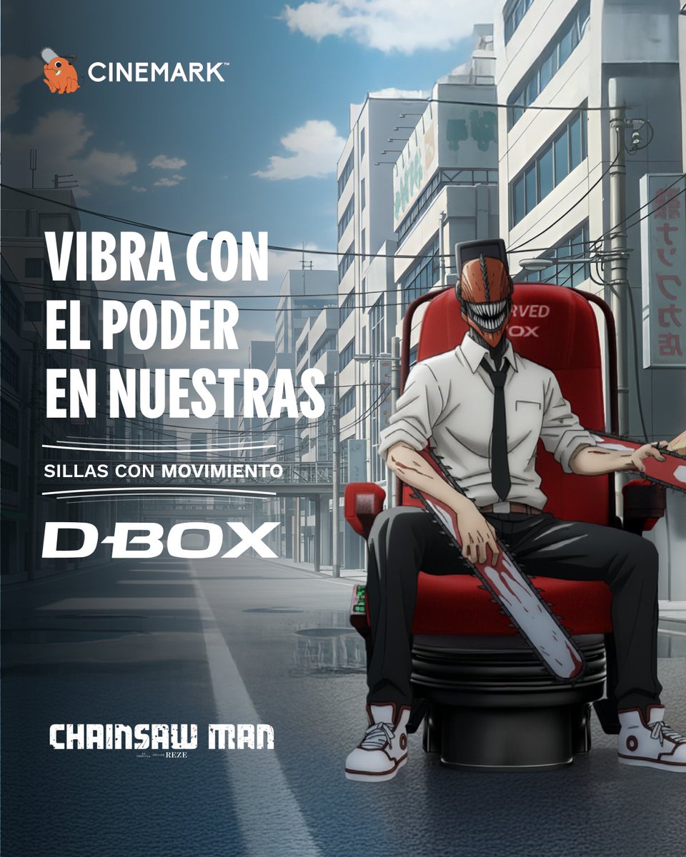 CinemarkCol's tweet image. Vive Chainsaw Man como tiene que ser, en pantalla gigante y con el poder de las sillas con movimiento #DBOX.🔥

Pochita te espera para vivir la experiencia: bit.ly/Compra-en-Cine…