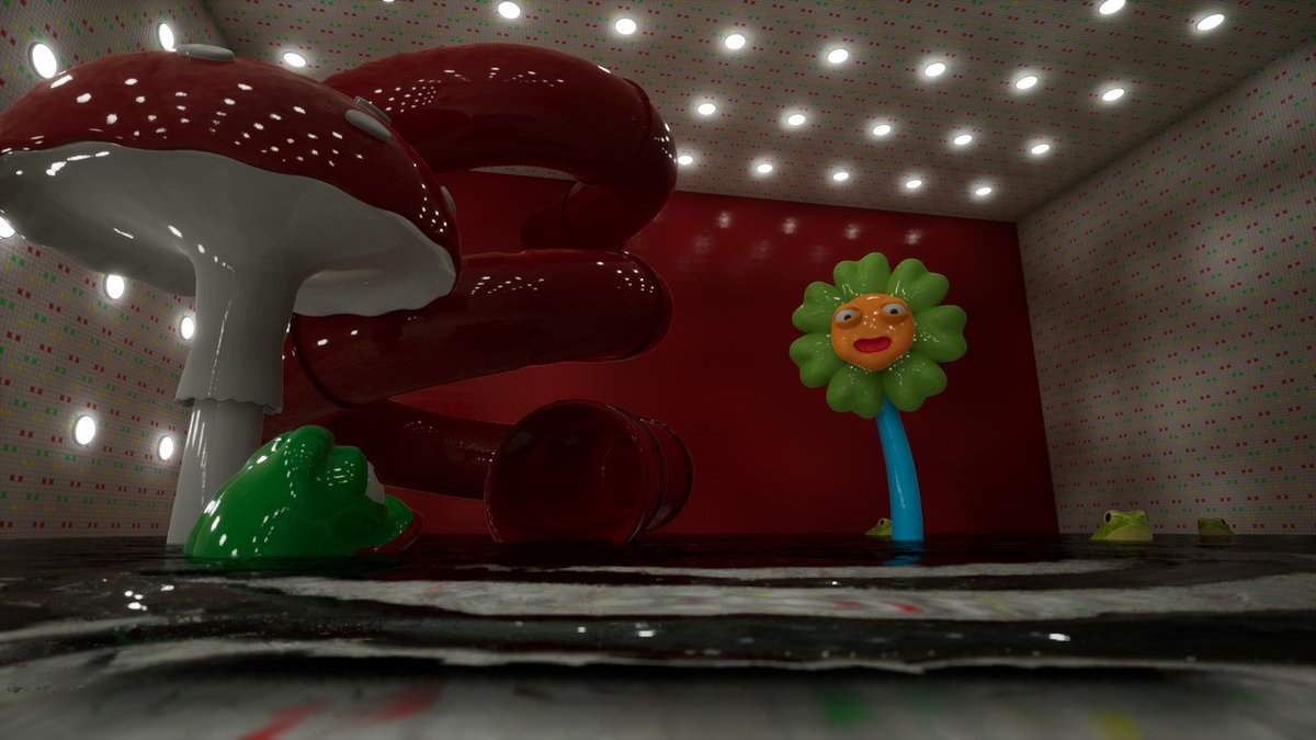 ErikaTheCat1's tweet image. #liminalspace #LiminalCore Chapter 2 more pool rooms but with frogs n flowers