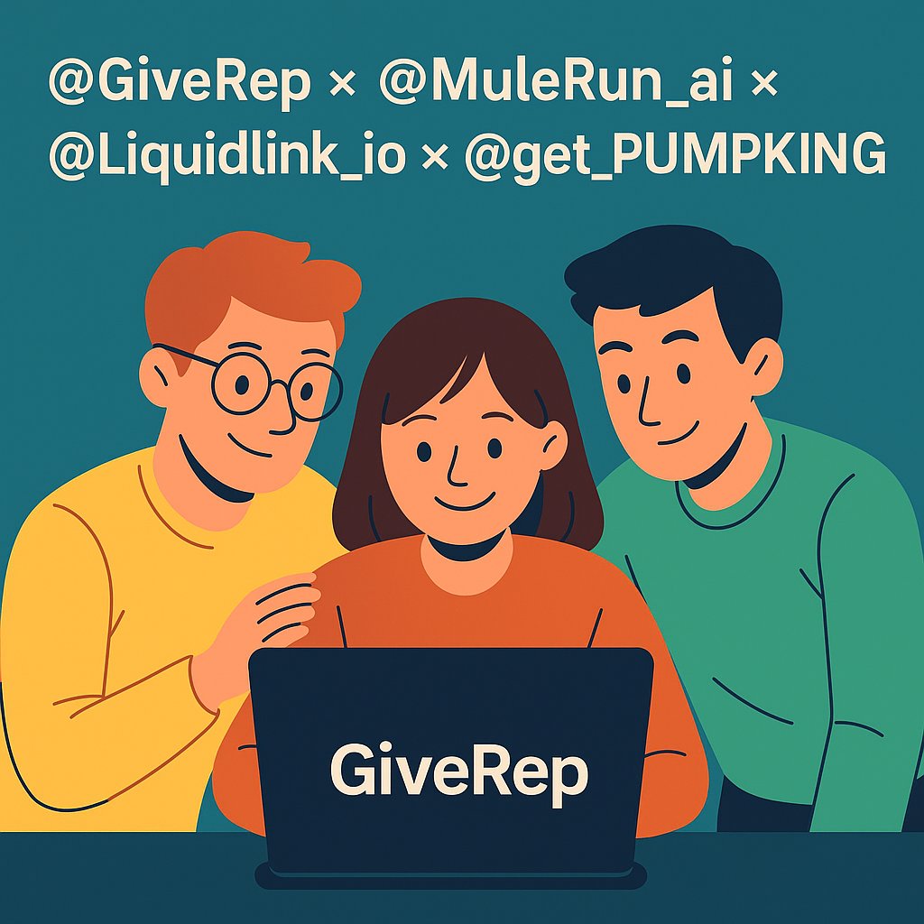kareem_tweena's tweet image. Innovation never sleeps — and neither does reputation 🌐⚡
@GiveRep × @mulerun_ai × @Liquidlink_io × @get_PUMPKING

#GiveRep #Web3 #Reputation #Blockchain