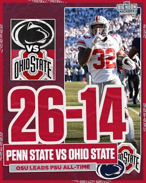 *BYE-BYE BUCKEYES: <a href="/PennStateFball/">Penn State Football</a> / <a href="/OhioStateFB/">Ohio State Football</a> won’t play again till 2028 after tomorrow. 

Unrivaled OR Unraveled? Franklin won one fluke game (2016) in 11 tries. JoePa had slightly-better success. But struggled as well. 

PSU/OSU has played every yr since 1993. 

Now we get