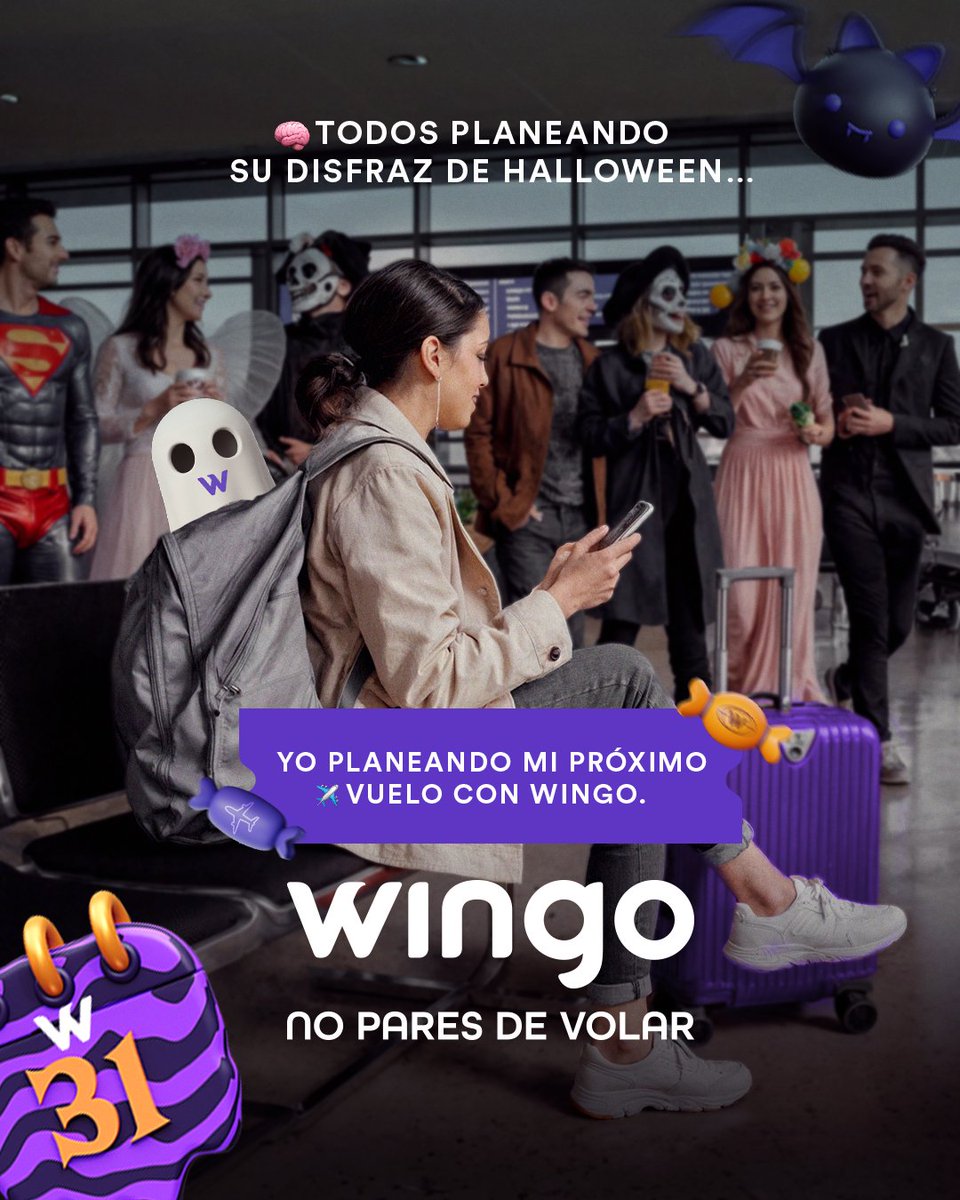 Entre disfraces y sustos, hoy todo se vale… incluso que tu mejor plan sea volar con Wingo 💜
¡Feliz Halloween para todos! Nos vemos en el aire, con o sin disfraz 🧛🏻‍♂️Etiquétanos en tu estilo #halloween mientras vuelas 🎃✈️