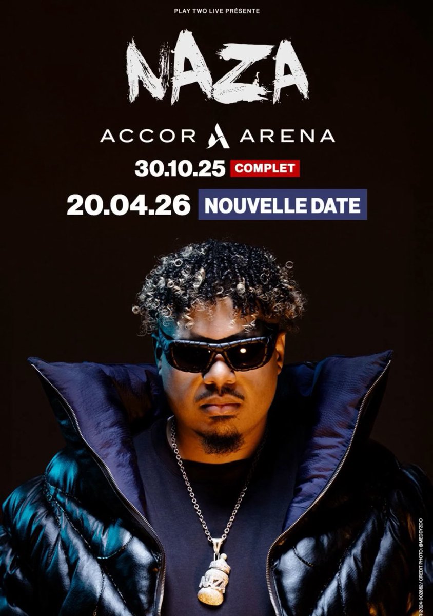 fayaka_fr's tweet photo. 🚨 NAZA annonce une NOUVELLE DATE de CONCERT à l’ACCOR ARENA (BERCY) !! 

🗓️ 20 AVRIL 2026

#naza #rapfr #bercy #accorarena #fayaka https://t.co/y6TPPNGRGl