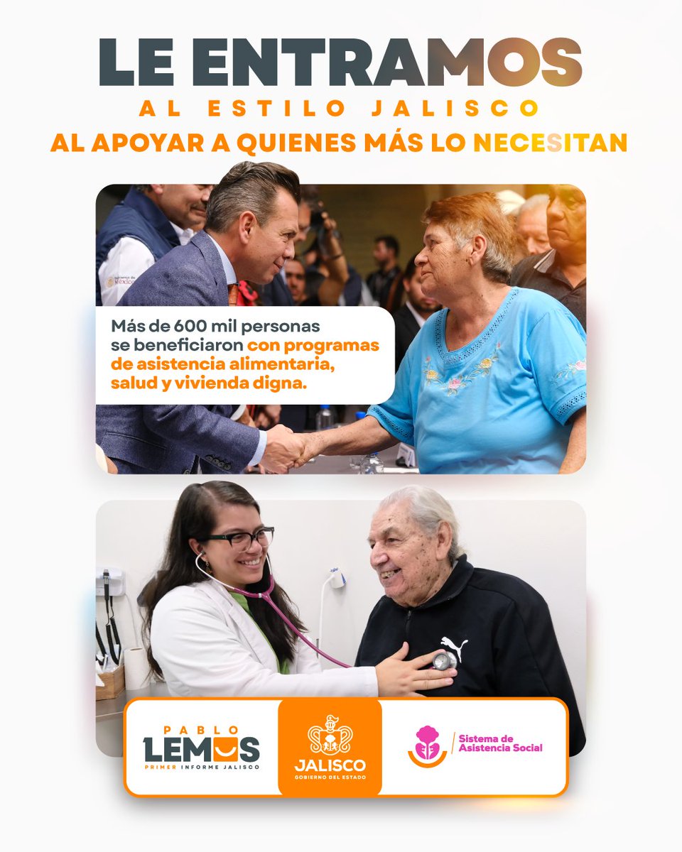 💛 En Jalisco, el bienestar de las personas está en el centro de cada acción.

Porque #AlEstiloJalisco significa entrarle de frente a las necesidades, escuchar, acompañar y transformar realidades con acciones que mejoran la vida de las y los jaliscienses.
 #PrimerInformeJalisco