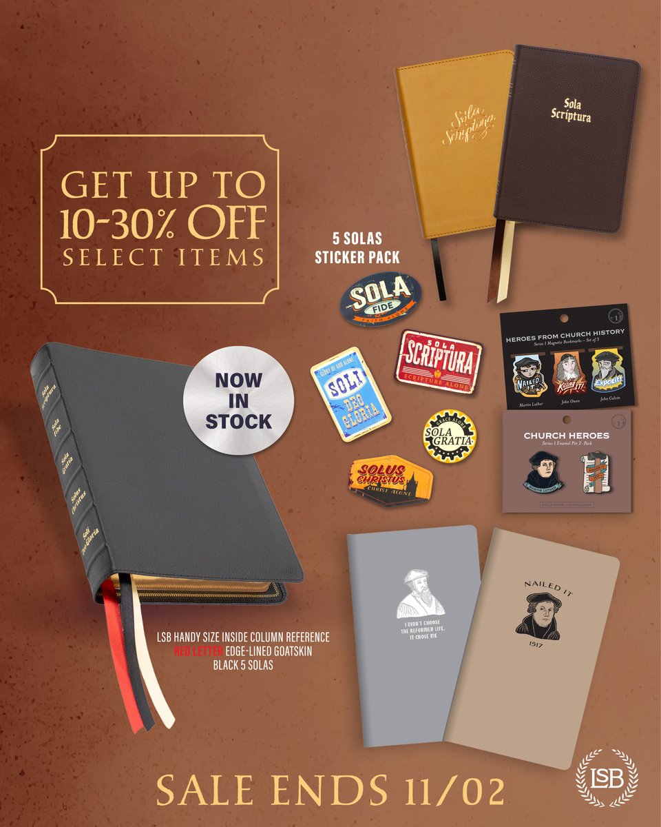 October 31 is Reformation Day! 📜🔨⁠
⁠
To celebrate, get 10-30% off select items like the LSB Handy Size ICR Red Letter Black 5 Solas and more! Sale Ends 11/2! ⁠
⁠
Shop today at 316publishing.com/collections/ls…
