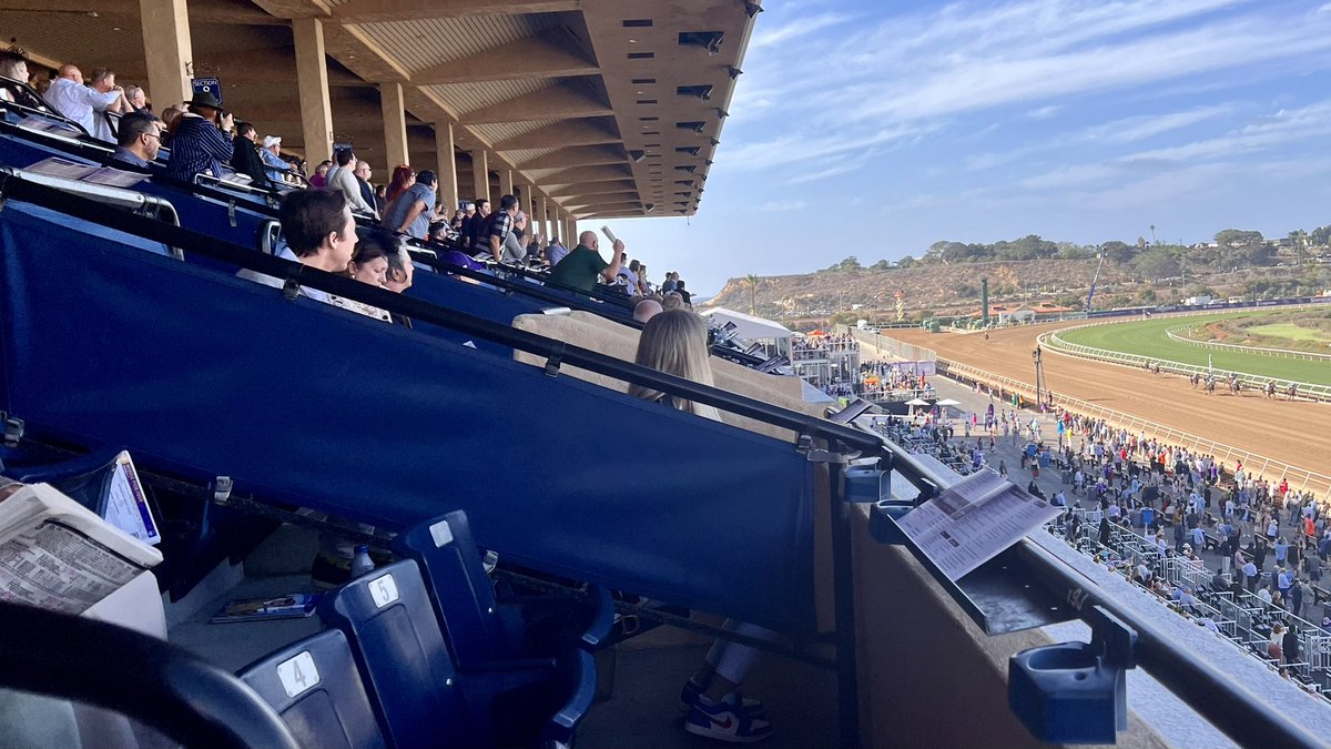 If you’re wondering why only one guy is standing during a stretch run, it’s because a <a href="/DelMarRacing/">Del Mar Racetrack</a> usher told patrons in the fourth floor boxes not to stand during the race