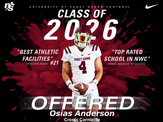 OAnderson76795's tweet image. Blessed to receive an offer to Puget Sound!!! Thank you @jeffthomas4 for the opportunity!!! 

@CrespiAthletics @FootballCrespi @805HSFB @mikemadd6 @vcspreps