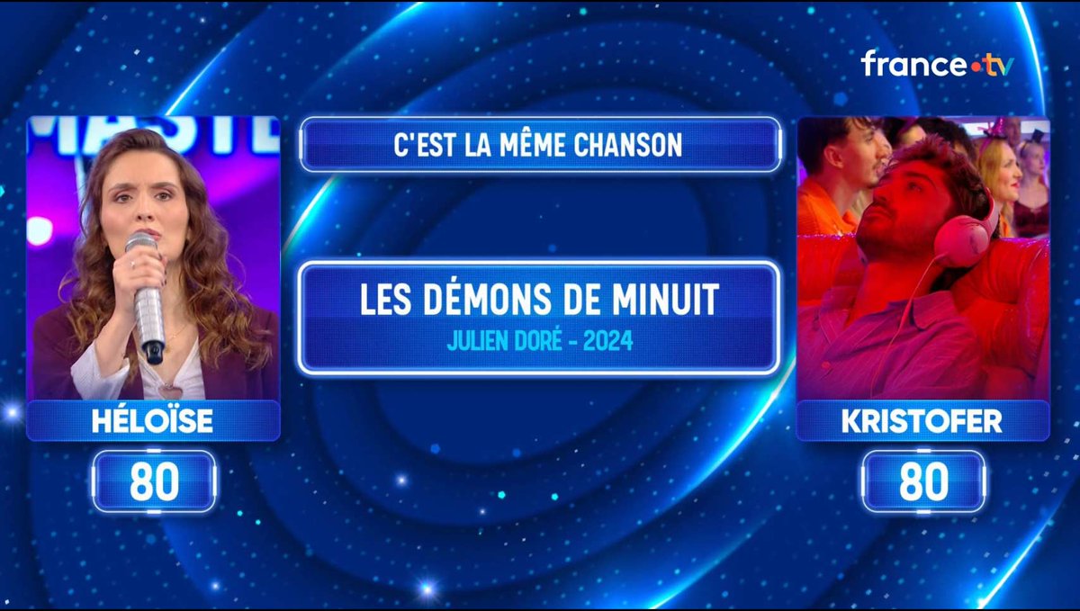 titi1960's tweet photo. #CestLaMêmeChanson des #Masters de #Noplp de @nagui du 31/10/25 #Match #Heloise VS #Kristofer https://t.co/zf3QgYO1oy