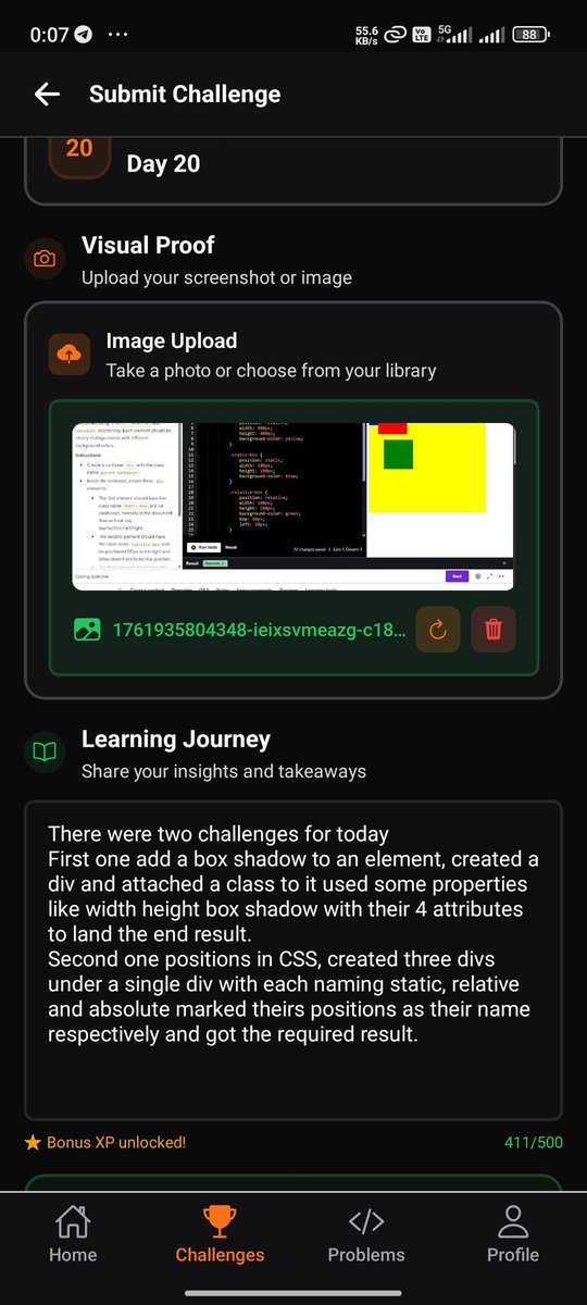 Coder_Jetha's tweet image. Completed the day 20 of the Webdev Tortoise Challenge with @udemy on Masterji app developed by @Hiteshdotcom from @ChaiCodeHQ 

Completed some CSS challenges created a div with a beautiful box shadow and created some more divs to understand the concept of positions in CSS