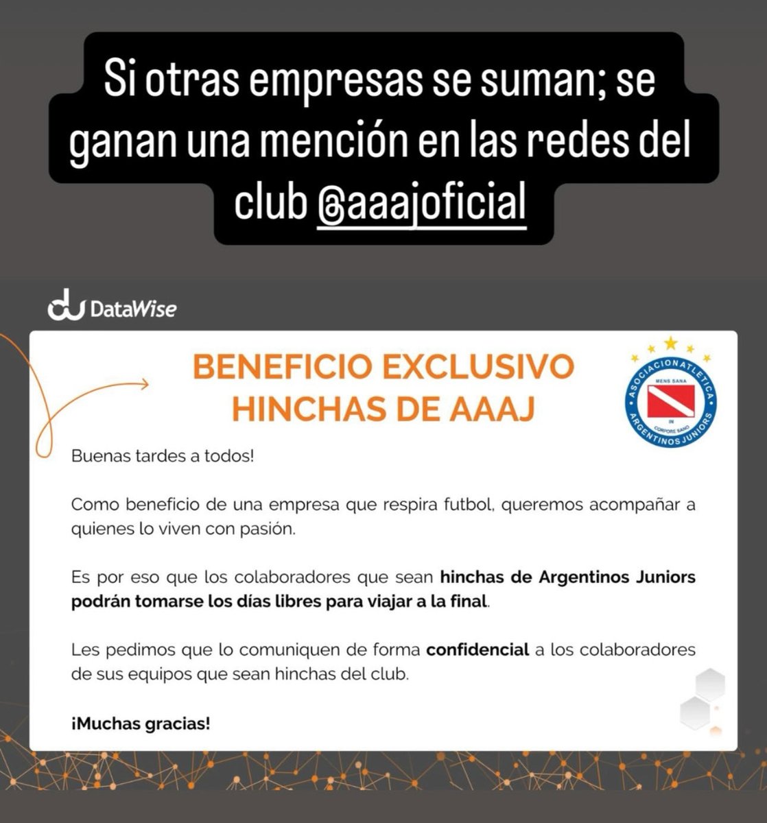 #AAAJ - Ojalá mas empresas con empleados del bicho se sumen; nunca fue tan económico pautar 1 día en un club de futbol.  ⁦<a href="/AAAJoficial/">Argentinos Juniors</a>⁩ es familia nos ayudamos entre todos.
